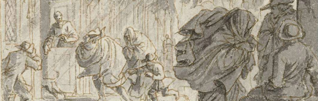 Detail from Street scene with heavy wind and rain, by Jan Luyken. 1698-1700, pen and brown ink (Rijksmuseum, Amsterdam).