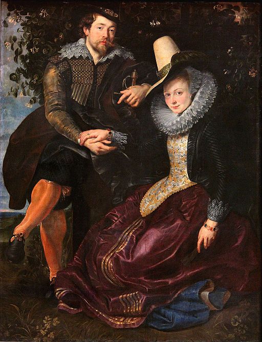 'Self portrait with his first wife, Isabella Brandt', by Peter Paul Rubens. 1609–10. Oil on canvas mounted on panel, 178 by 136.5cm. (Alte Pinakothek, Munich, Inv. Nr. 334; source of image: Wikimedia Commons)