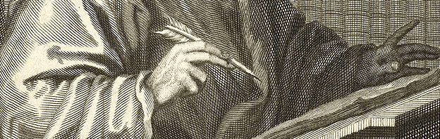 Detail from Portrait of Cornelis de Bie at age 81, by Hendrik Frans Diamaer. 1695–1726, engraving (Rijksmuseum, Amsterdam).